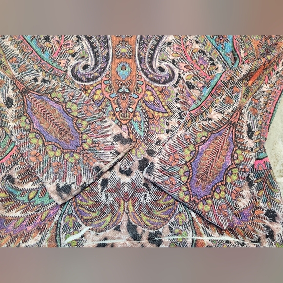 Boho Paisley Leopard Print Knit Mini Dress Size M Long Sleeve Stretch - Picture 10 of 10